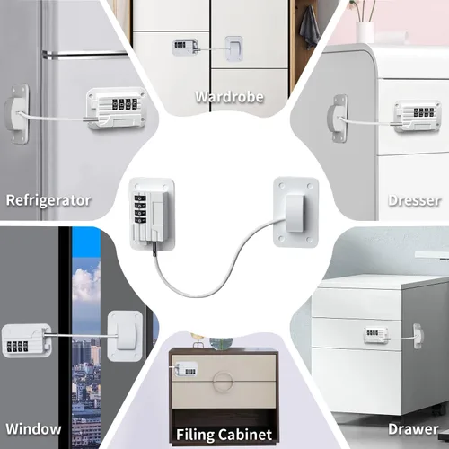 Miniatura 6 de Ougourim Cerradura para refrigerador, cerradura de combinación mejorada para congelador vertical, cerradura de seguridad infantil para gabinetes