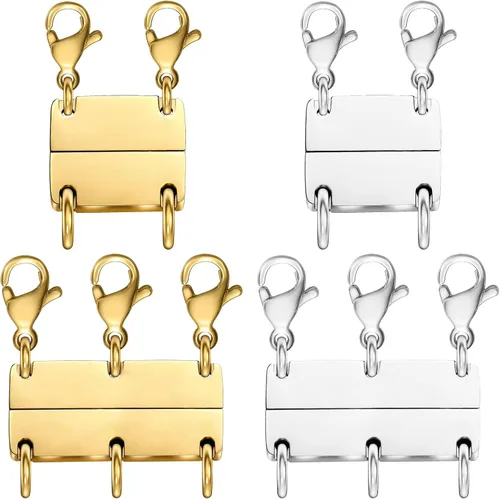 OHINGLT Cierre de collar en capas de oro y plata de 18 quilates separador para capas, múltiples cierres de joyería y cierres para mujer 4 piezas oro
