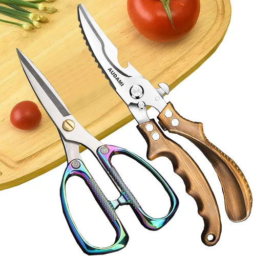 Miniatura 8 de Tijeras para aves de corral, 2 unidades, tijeras de carne resistentes, con resorte de acero inoxidable, tijeras de pavo y pollo, tijeras