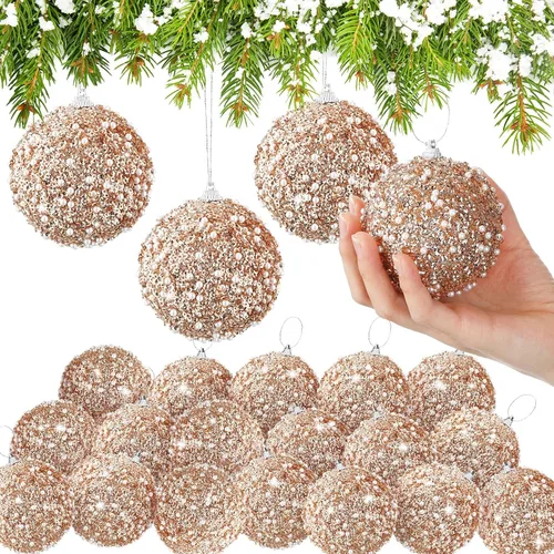 Miniatura 8 de Lyrow 24 piezas 3.15" Juego de adornos de bola de Navidad con purpurina, bola de espuma con lentejuelas colgante, decorativa, en masa, para árbol