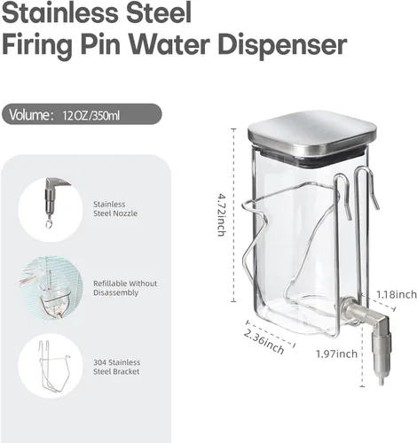 Miniatura 2 de Botella de agua para mascotas de acero inoxidable y vidrio de alta calidad, dispensador sin goteo para conejos, loros, roedores, 3 opciones