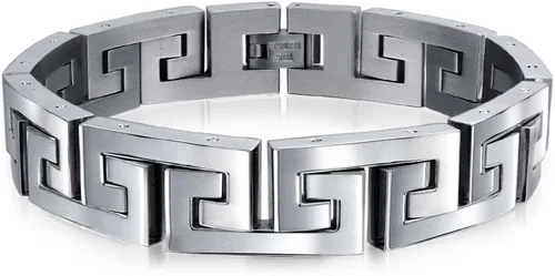 Bling Jewelry Pulsera de eslabones de símbolo de símbolo de diseño geométrico masculino fuerte para hombres y adolescentes, pulsera de acero