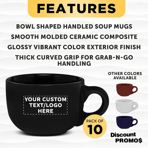 Miniatura 2 de Juego de 10 tazas de capuchino de cerámica personalizadas, 18 onzas, paquete a granel, perfectas para café, té, espresso, cacao caliente y otras