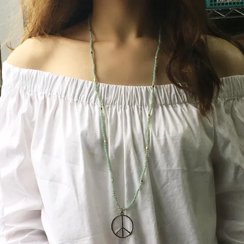 Miniatura 2 de KELITCH - Collar clásico con dije de signo de paz, de hippie, de amor, con cuentas de cristal esmerilado