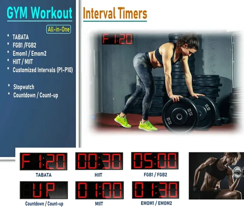 Miniatura 5 de Reloj temporizador de gimnasio en casa extra grande de 17.3 pulgadas, temporizador de intervalo de entrenamiento programable, reloj de pared