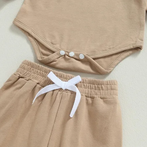 Miniatura 5 de Ropa de bebé recién nacido, ropa de punto acanalado, manga larga, pantalones de algodón sólido, trajes de otoño e invierno, 2 piezas