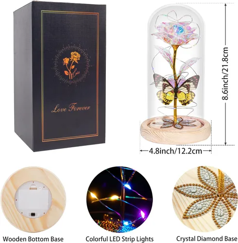 Miniatura 4 de Beferr Regalos de cumpleaños para mujeres, rosa de cristal de galaxia, flores preservadas para siempre, rosa iluminada en cúpula de cristal, regalos