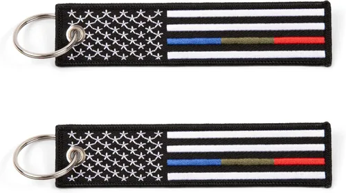 Miniatura 6 de Great 1 Línea Verde Delgada Bandera Americana Llavero con Anillo y Mosquetón Paquete de 2 - Militar, Guardabosques de Parque, Patrulla Fronteriza