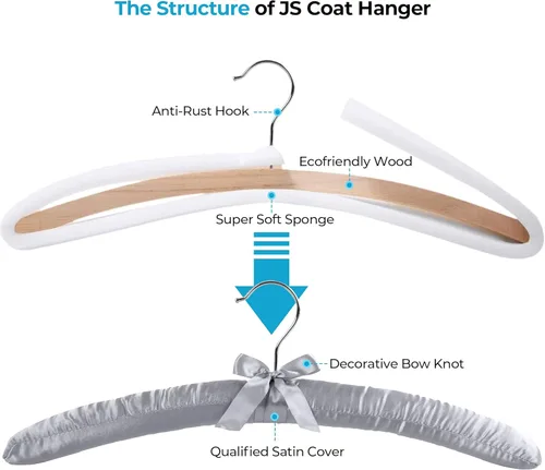 Miniatura 4 de JS HANGER Percha acolchada para suéteres, perchas extra grandes de 17 pulgadas con cubierta de satén, sin protuberancias de hombro para ropa de Gris
