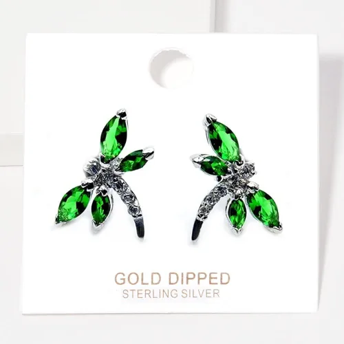 Miniatura 2 de Aretes de plata de ley con circonita cúbica verde y libélula, Plata de ley Circonita cúbica, Circonia cúbica