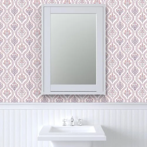 Miniatura 9 de Despegar y pegar papel tapiz Muestra, damasco botánico, elegante, jardín, lila, rojo quemado, escala media, Grandmillenial Ogee Papel pintado