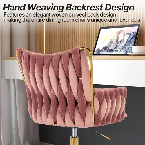 Miniatura 5 de KCC Silla Moderna de Terciopelo para Oficina en Casa con Respaldo Tejido a Mano, Silla Tapizada Ajustable para Maquillaje con Reposabrazos y Base