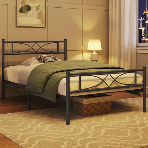 Miniatura 11 de Yaheetech Estructura de Cama Tamaño Twin Plataforma de Metal con Cabecero de Diseño Curvo Piecero/No Necesita Somier/Base de Colchón/Soporte Negro