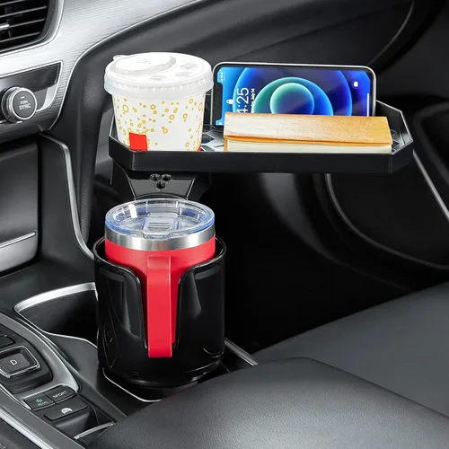 Miniatura 6 de JoyTutus - Expansor de portavasos para coche, bandeja fijable para tazas de automóvil con rotación de 360°, soporte grande para tazas que adapta