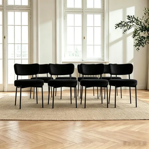 Miniatura 11 de Boucle - Juego de 2 sillas de comedor modernas de mediados de siglo con respaldo curvado y marco de metal, sillas de comedor tapizadas redondas