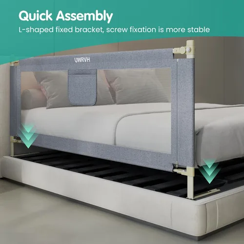 Miniatura 4 de Barandillas de cama UWRVH para niños pequeños, rieles de cama para niños pequeños, riel de cama para bebé - Protector de altura ajustable