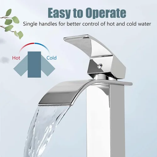 Miniatura 5 de Aolemi Grifo de baño alto para lavabo, grifo de lavabo de un solo agujero, 1 mango, grifo mezclador de montaje en cubierta RV con montaje de drenaje