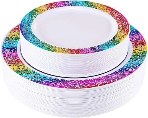 Miniatura 11 de Supernal 120 platos de plástico iridiscente brillante, platos desechables para fiestas, día de San Valentín, día de la madre y Pascua, platos