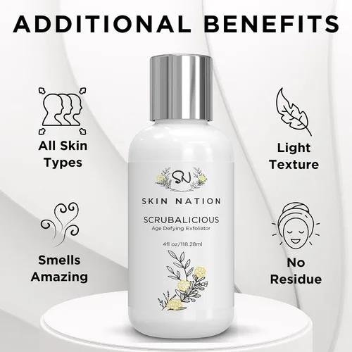 Miniatura 5 de Skin Nation Scrubalicious Exfoliator, Gentle Face Scrub with Glycolic Acid, Jojoba Beads, Aloe Vera, Smooths Rough Skin, Hydrating Cleanser for Oily