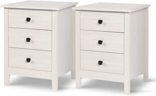 Miniatura 16 de LTMEUTY Juego de 2 mesitas de noche de madera con cajones para mesita de noche de dormitorio, mesita de noche alta con un cajón y armario abierto