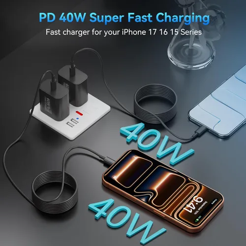 Miniatura 3 de Cargador para teléfono 17 Pro Max de carga rápida, 40 W USB C cargador de teléfono rápido con cable de carga tipo C de 10 pies de largo para iPhone