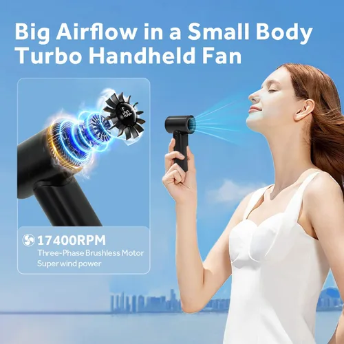 Miniatura 2 de Ventilador turbo portátil de mano, viento de 5 engranajes, pantalla LED, ventilador personal recargable por USB de 4500 mAh, tiempo de enfriamiento