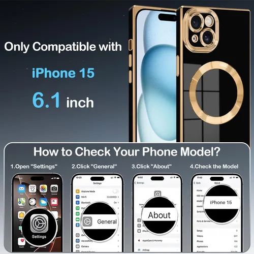 Miniatura 8 de Funda magnética para iPhone 15 compatible con Magsafe, TPU suave plateado a prueba de rayones con lente totalmente cubierta compatible con carga