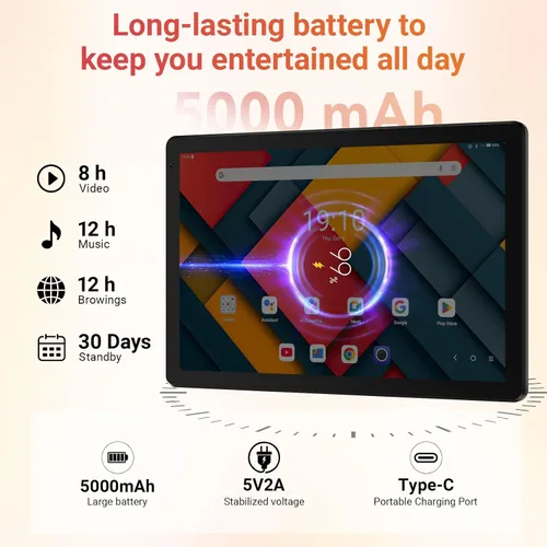 Miniatura 10 de URAO Tableta, tableta Android de 10.1 pulgadas con procesador Octa-core 30GB RAM 128GB ROM HD IPS pantalla táctil 8H batería, Wi-Fi 6, BT 5.4