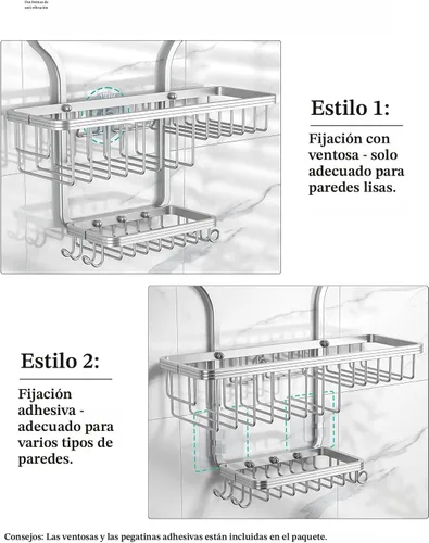 Miniatura 5 de YASONIC Organizador de Ducha Colgante - Organizador de Ducha que Nunca se Oxida - Organizador de Aluminio Sobre la Cabeza con 10 Ganchos para Plata