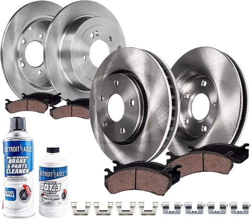 Miniatura 14 de Detroit Axle - Rotores de freno delanteros y traseros de 12.99 pulgadas (12.008 in) y pastillas de cerámica de repuesto para Chevy Avalanche 1500