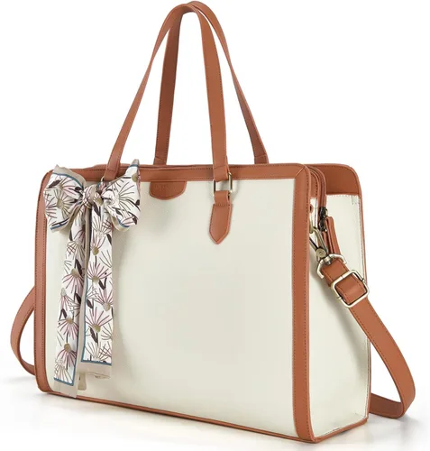 Missnine Bolsa Tote para Laptop para Mujeres 15.6 Pulgadas, Bolsas de Trabajo de Cuero, Cartera de Computadora para Maestras, Maletín, Bolso de Mano