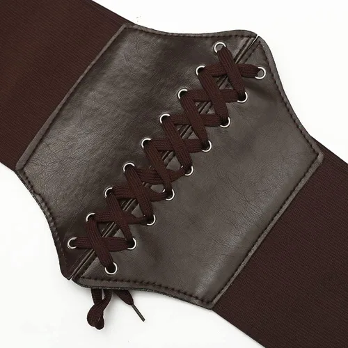 Miniatura 2 de Negro elástico mujeres atado Waspie corsé cintura cinturón PU cuero adelgazamiento cuerpo cintura superior bajo busto Cinch vestido Faja cordón