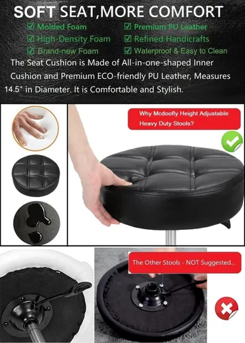 Miniatura 5 de Taburete ajustable resistente – Taburetes con ruedas giratorias de bloqueo – Taburetes giratorios sin respaldo para belleza, peluquería, spa, hogar