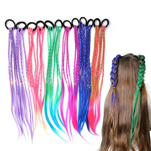 Extensiones de cabello para niñas de 17 pulgadas, accesorios de cabello loco para el día, pelucas coloridas, trenzas de colores para mujeres y