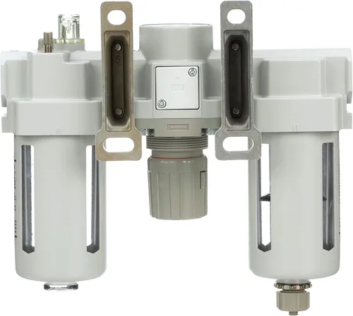Miniatura 5 de PneumaticPlus SAU400-N04G Filtro de aire comprimido Regulador Lubricador Combo 1/2" NPT - Cuenco de polietileno, drenaje manual, soporte, calibre