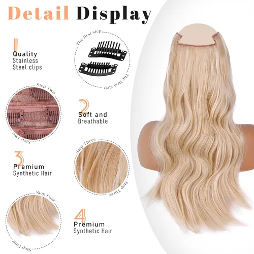 Miniatura 2 de Extensiones de cabello con clip de Vigorous de 20 pulgadas, con reflejos rubio playa, extensiones de cabello ondulado largo y suave de cabello