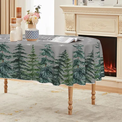 Miniatura 8 de Horaldaily Mantel de Navidad rectangular de 52 x 70 pulgadas, diseño de árboles de nieve de invierno, color blanco, lavable, para fiesta, picnic