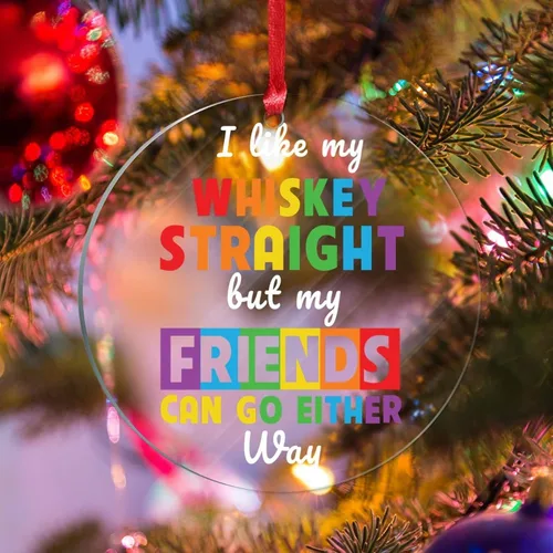 Adornos de Navidad I Like My Whisky Orgullo LGBT Decoración de árbol de Navidad, recuerdo LGBTQ Arco iris Lesbiana Orgullo Mes Acrílico Árbol de