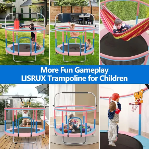 Miniatura 8 de 60" Toddler Trampoline for Kids, 5FT Adjustable Trampoline Indoor Outdoor with Enclosur Net, Mini Trampoline for Kids 3-10, 880lbs Capacity