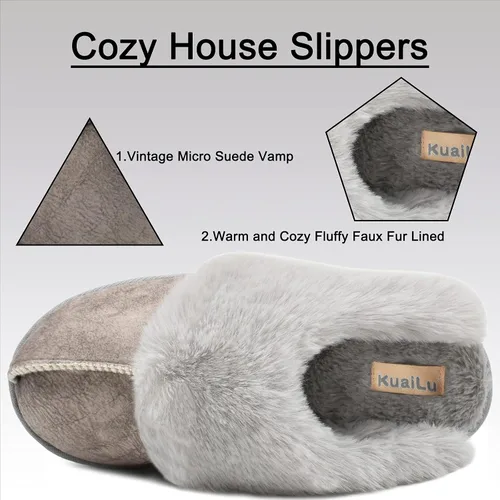 Miniatura 3 de KuaiLu Pantuflas mullidas de espuma viscoelástica doble para mujer, acogedoras con soporte de arco cálido, pantuflas de meter cómodas