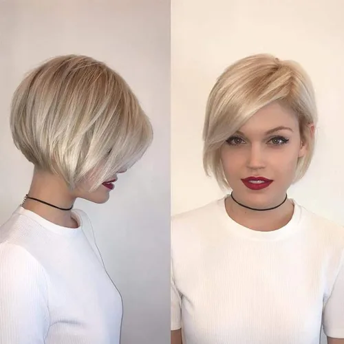 Miniatura 2 de TISHINING Pelucas rubias cortas en capas para mujeres blancas, longitud de la barbilla, color rubio ceniza, parte lateral, peluca Pixie Bob, cabello