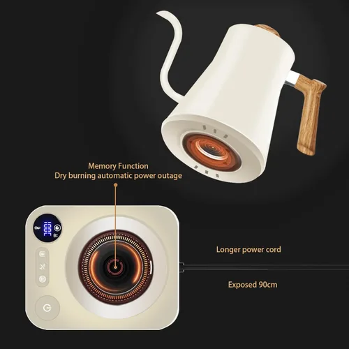 Miniatura 7 de Hervidores eléctricos, hervidor eléctrico de cuello de cisne, control de temperatura de ± 1 ℉, interior de acero inoxidable, calentamiento rápido