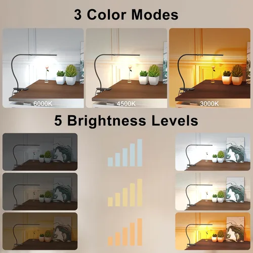 Miniatura 2 de Mojimdo Lámpara de escritorio con control remoto, 3 colores, 5 brillos y 77 LED regulables, lámpara de lectura flexible de cuello de cisne de 27.6