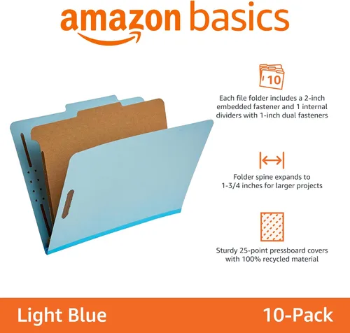 Miniatura 2 de Amazon Basics Carpeta de clasificación - 100% reciclada, 1 divisor, 2" incrustadas, 10 unidades por caja, 12.20 x 10.61 pulgadas (carta), azul claro