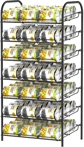 DOMYDEVM Organizador de latas, organizador de almacenamiento de latas de 7 niveles, soporte negro para bebidas con capacidad para 84 latas,