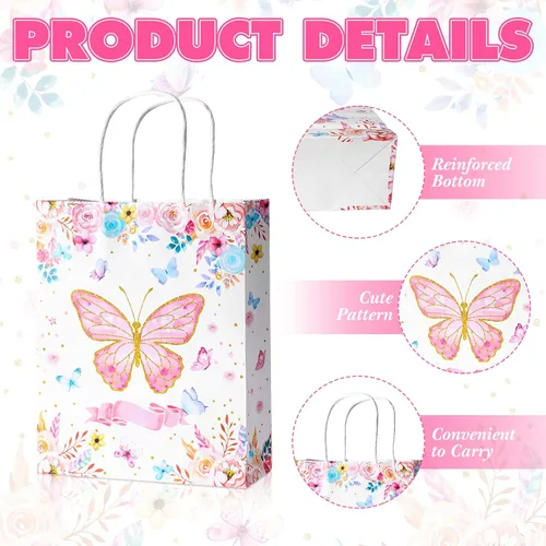 Miniatura 3 de Nezyo 24 bolsas de regalo de mariposa para fiesta, 8 x 10 pulgadas, bolsas de dulces con texto en inglés "Thank You for Fluttering", bolsa de papel