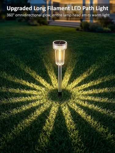 Miniatura 9 de DERAYSION Luces solares para exteriores, paquete de 8 luces impermeables para caminos de jardín, iluminación con poste de acero inoxidable