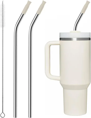 Miniatura 12 de 2 piezas de pajitas de acero inoxidable para vaso Stanley de 40 oz, accesorios de reemplazo para vaso Stanley de 40 oz con puntas de silicona