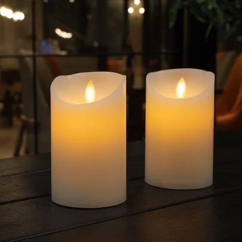 Miniatura 4 de Restaurantware - Velas de pilar sin llama de 3 x 5 pulgadas, 10 velas LED programables - Llama bailarina, para bodas y fiestas, velas blancas