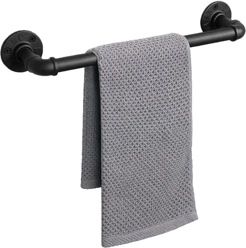 Soporte para Toallero de Tubo Industrial, Barra de Toalla, Montaje en Pared Rústico para Granja, Soporte de Toalla de Baño Pesado para Baño (Negro,